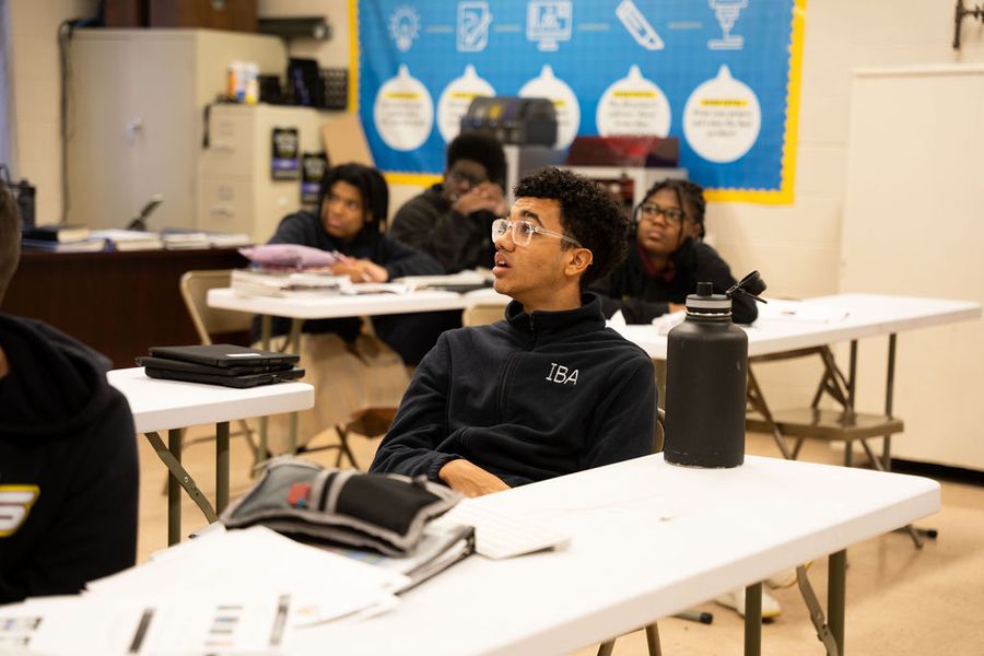 High school students listening during class